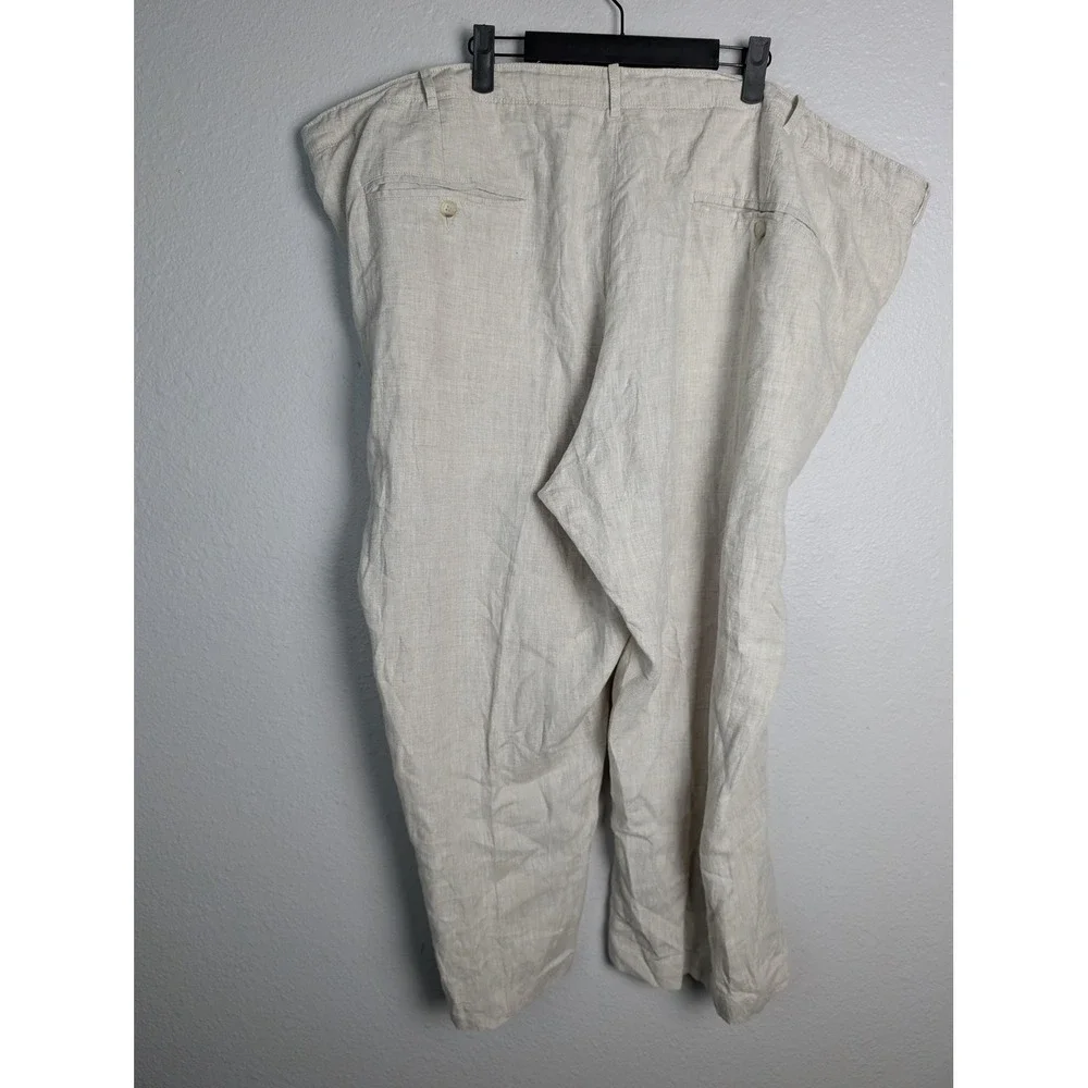 Perry Ellis Chino Pants Mens 46‎ Beige Linen Drawstring Classic Fit Lightweight